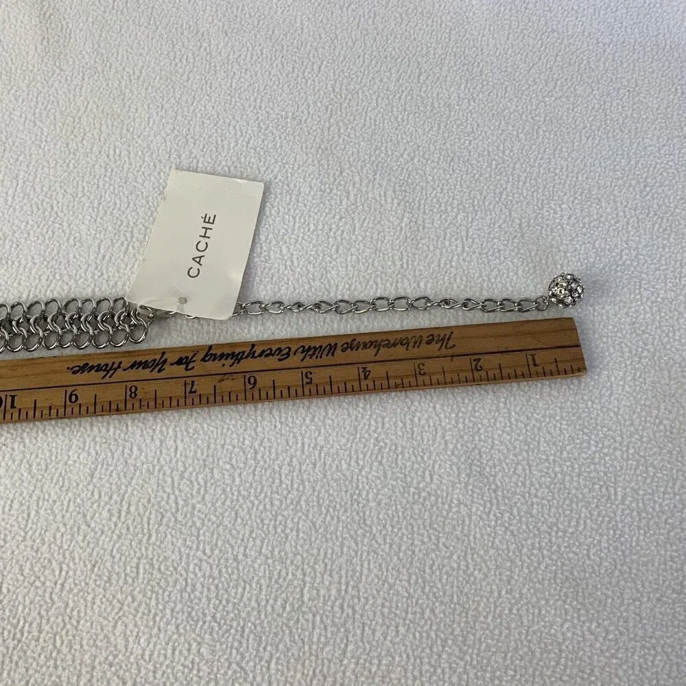 Cache Silver Heavy 3 Row Chain Statement Necklace 1” Wide New - Picture 9 of 9